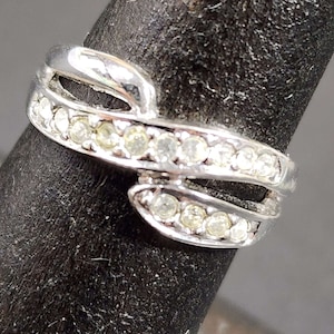 Size 6 Infinity Ring with Channel Set CZs, Wedding Band Silver Brass Vintage Engagement Ring, Clear Faux Diamond CZs