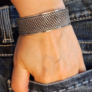 Vintage Sterling Silver Wide Cuff Bracelet, Beautiful Woven Bangle Bracelet, Birthday Gift 925 Silver Jewelry for Her