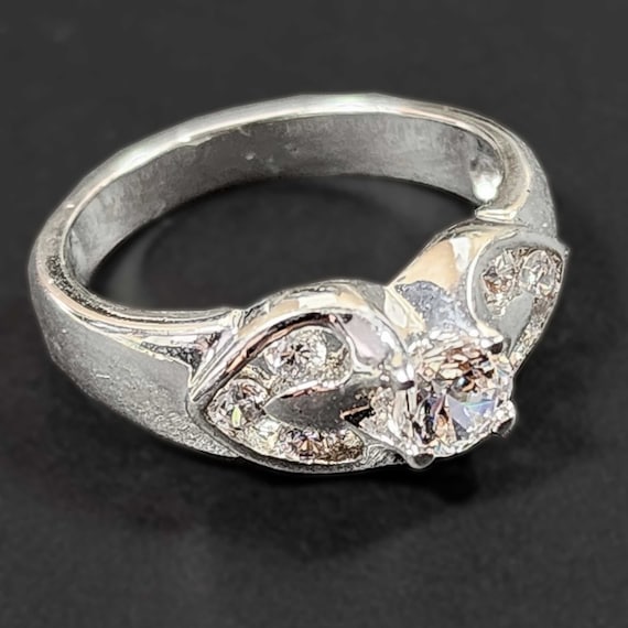 Size 6 Solitaire CZ Ring with Heart Accents, Dain… - image 1