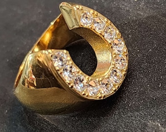Mens Gold Plated Ring Horseshoe Ring,  Statement Ring, Good Luck Ring, Horse Lovers Jewelry