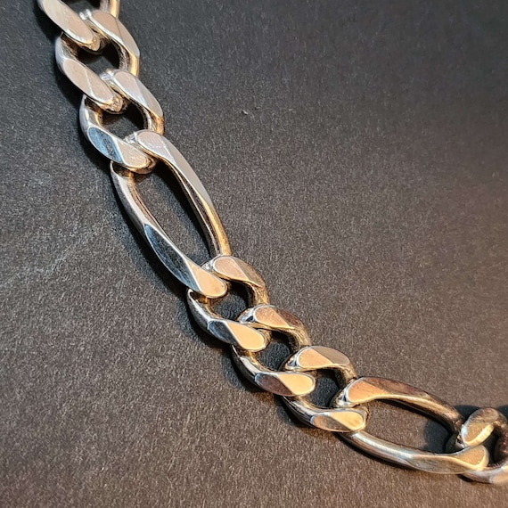 Solid Sterling Silver Figaro Chains, 7mm Wide Fla… - image 1