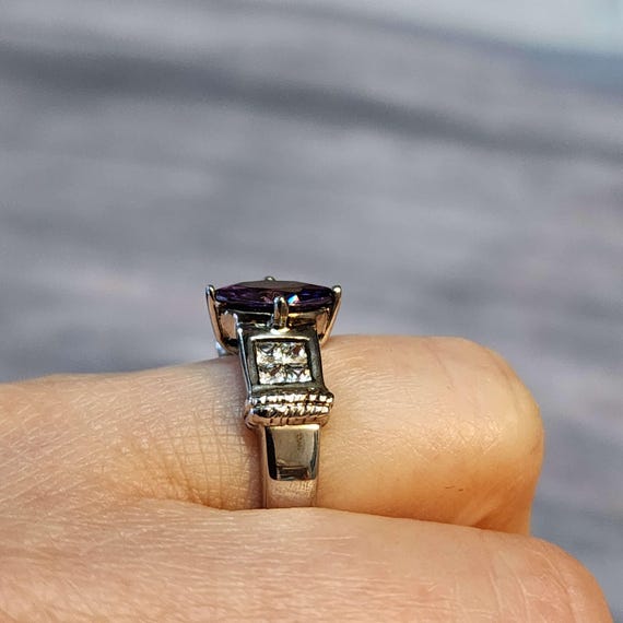Vintage Sterling Silver Ring, Purple Statement Ri… - image 3
