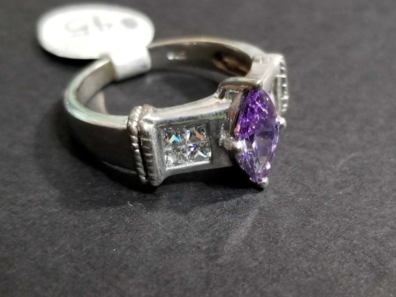 Vintage Sterling Silver Ring, Purple Statement Ri… - image 9