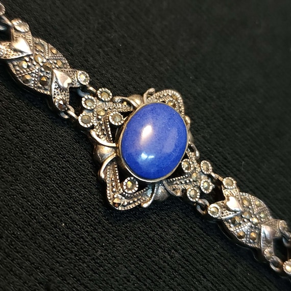 Womens Lapis Lazuli Bracelet, Vintage Sterling Sil
