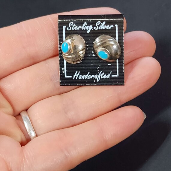 Minimalist Tiny Turquoise Studs, Oval Vintage 925… - image 2