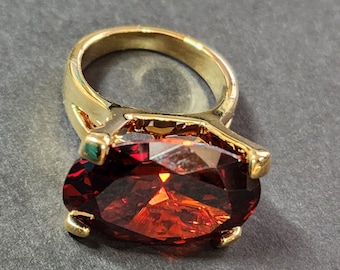 Large Red Garnet CZ Ring, Size 5 Size 6 Statement Ring, Gold Ring, AAA Grade CZ, Womens Chunky Ring, Oval