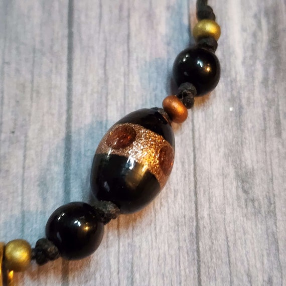 20 Inch Glass Bead Necklace Vintage Handmade Blac… - image 8