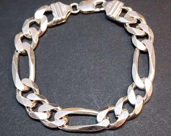 8 Inch 11mm Super Flat Solid 925 Sterling Silver Figaro 8 Inch 11mm Super Flat Solid 925 Sterling Silver Figaro