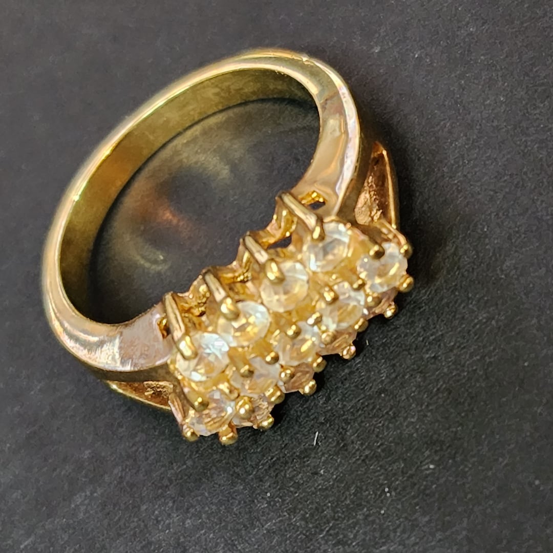Vintage Gold Engagement Ring With Clear Faceted Faux Diamond Czs Etsy