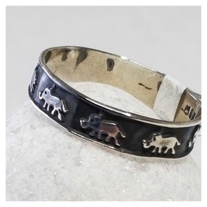 Vintage Sterling Silver Elephant Band Ring Size 6 or 11 Antiqued