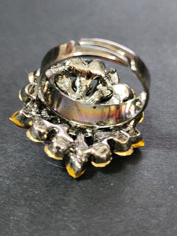 Topaz Rhinestone Ring, Vintage Adjustable Fashion… - image 7