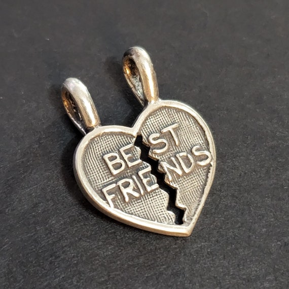 Vintage Sterling Silver Best Friends Heart Pendan… - image 1