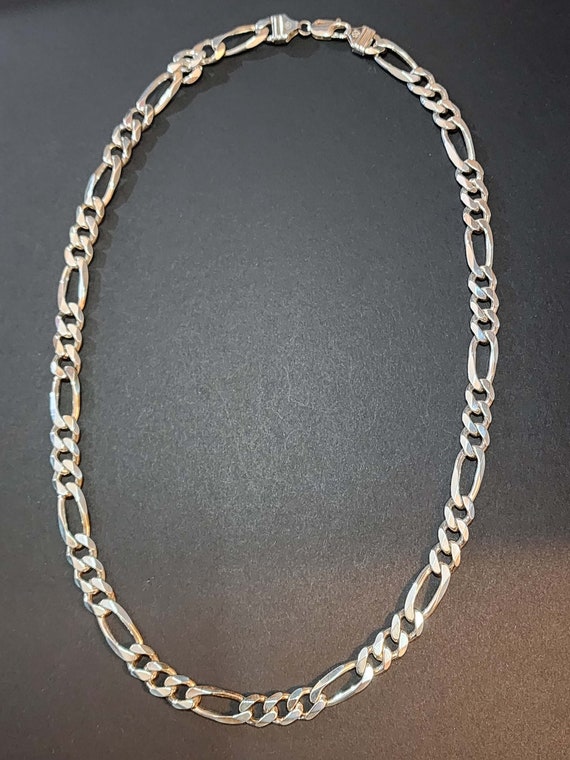 Solid Sterling Silver Figaro Chains, 9mm Wide Fla… - image 2