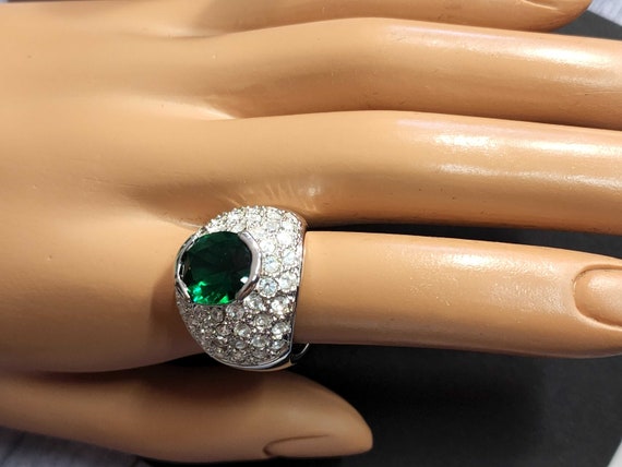 Size 7 Chunky Ring, Green Stone, Vintage Silver T… - image 5