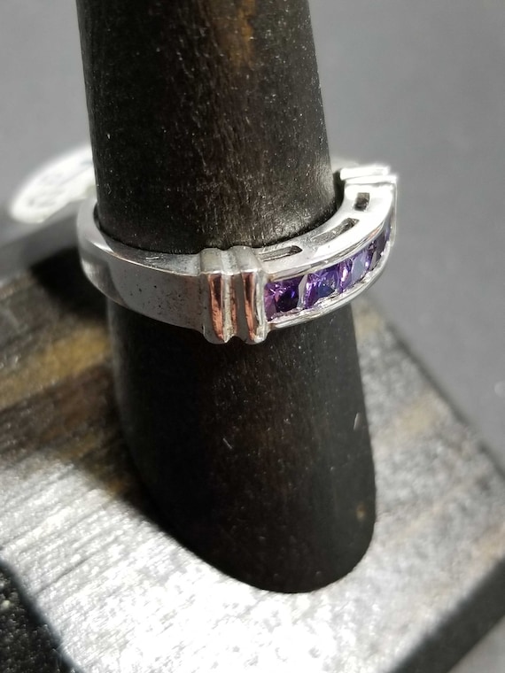 Womens Sterling Silver Ring With Amethyst CZs Cha… - image 2