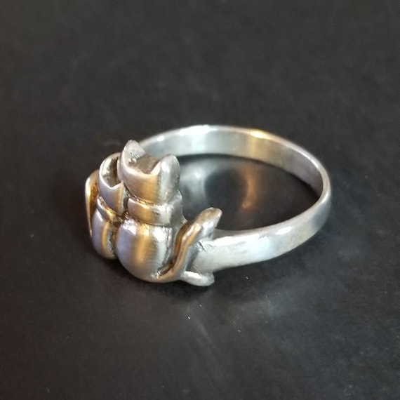 Sterling Silver Cats Ring, Vintage 925 Cat Lover … - image 2