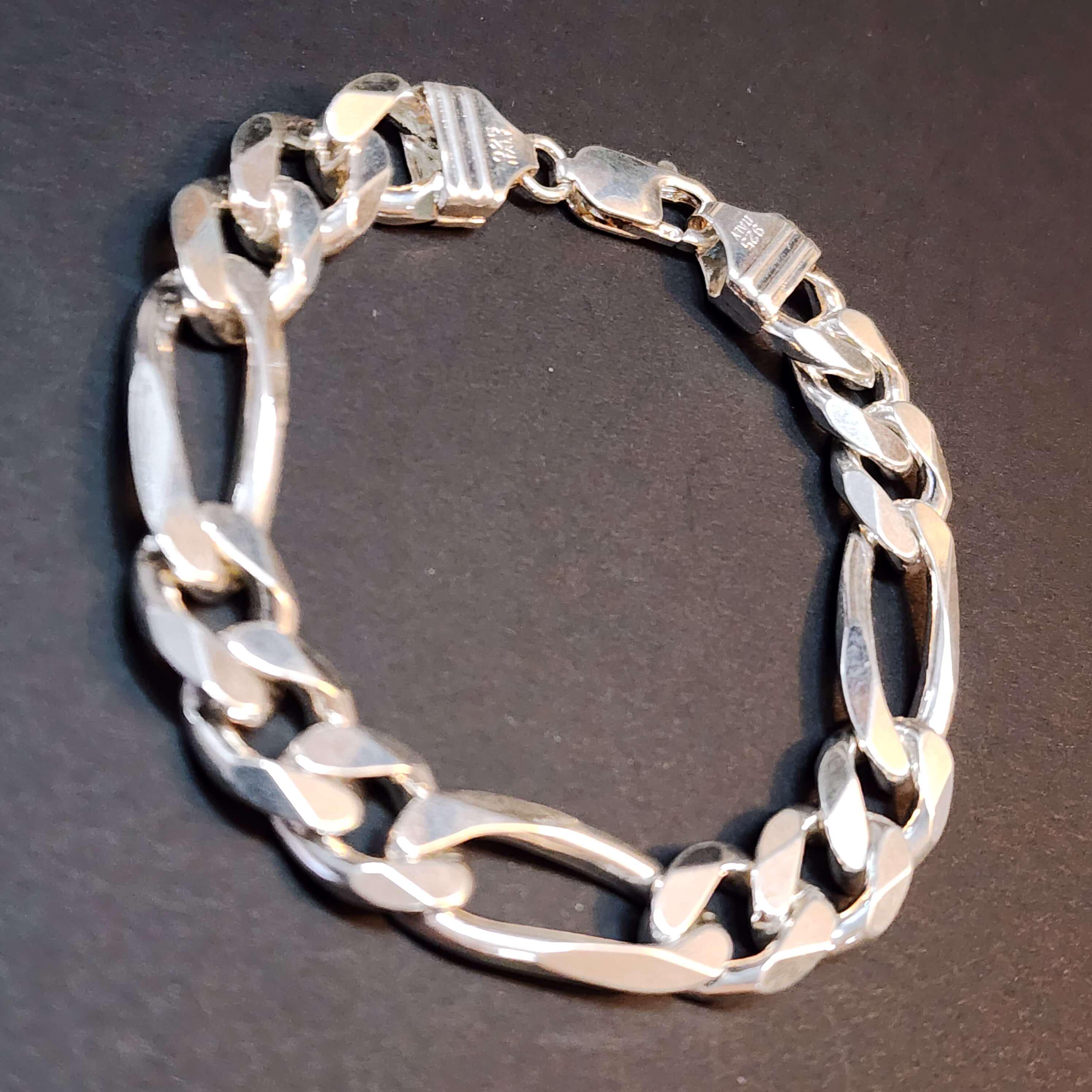 8 Inch 11mm Super Flat Solid 925 Sterling Silver Figaro