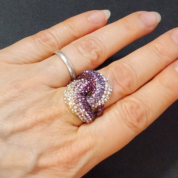 Amazing Large Statement Ring, Amethyst CZ Ring, G… - image 2