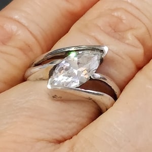 Size 8 Sterling Silver Engagement Ring, Marquise Clear Cubic Zirconia, Vintage Womens Jewelry, April Birthstone 925 Silver Ring