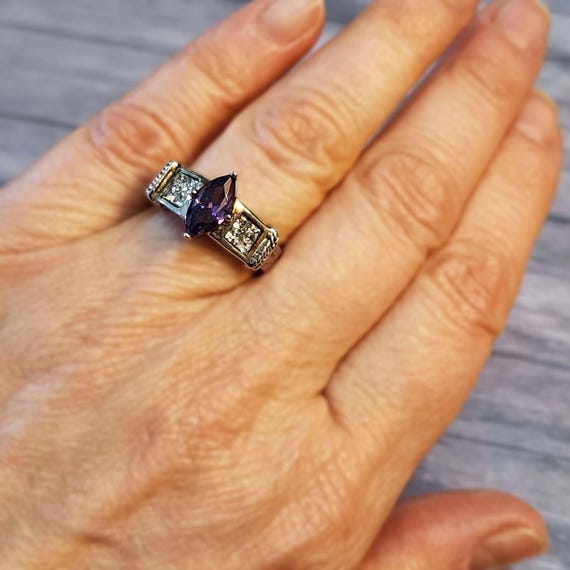 Vintage Sterling Silver Ring, Purple Statement Ri… - image 5