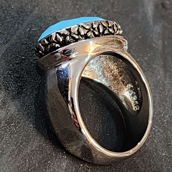 Large Statement Ring, Light Blue Turquoise Glass … - image 4