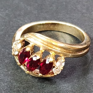 Vintage Gold Engagement Ring Size 6, Red and Clear Faceted CZs, July Birthstone Ruby, February Garnet