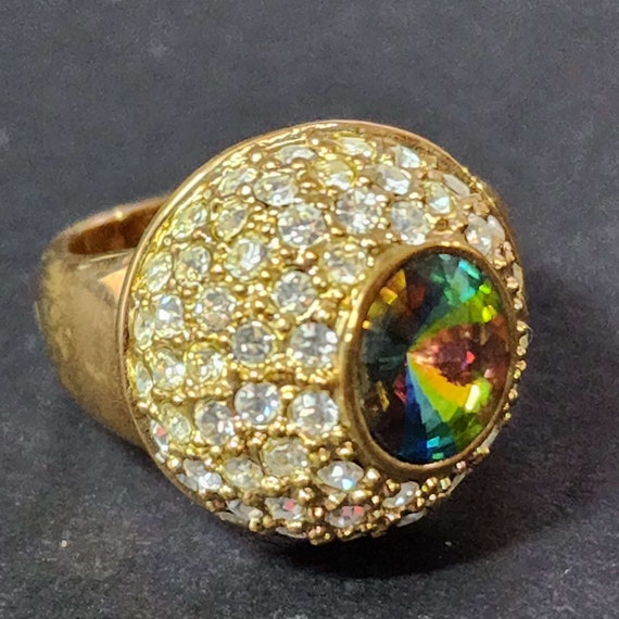 Size 7 Large Gold Statement Ring, Rainbow Ring, V… - image 3