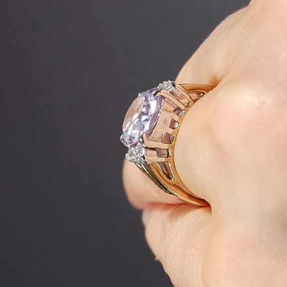 Size 4.75 Vintage Ring, Gold Ring, Light Purple O… - image 2
