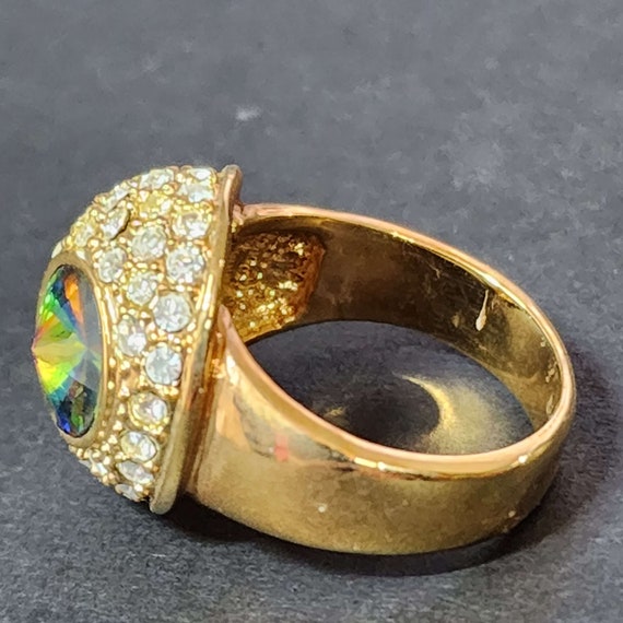 Size 7 Large Gold Statement Ring, Rainbow Ring, V… - image 6
