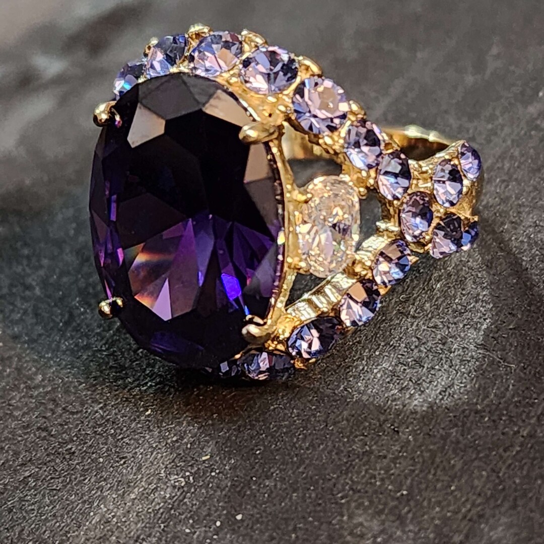 Large Purple Statement Ring, Amethyst CZ Gold Ring, AAA Grade CZ ...