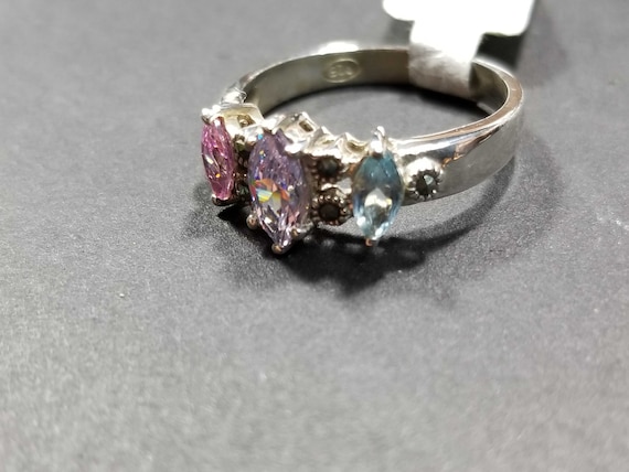 Womens Vintage Sterling Silver Ring Multi Colored… - image 3