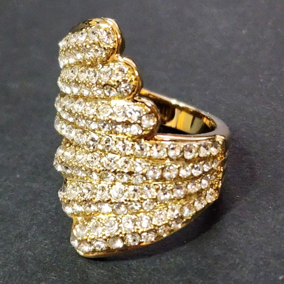 Size 6 Ring, Large Gold Statement Ring, Pavè Cock… - image 1