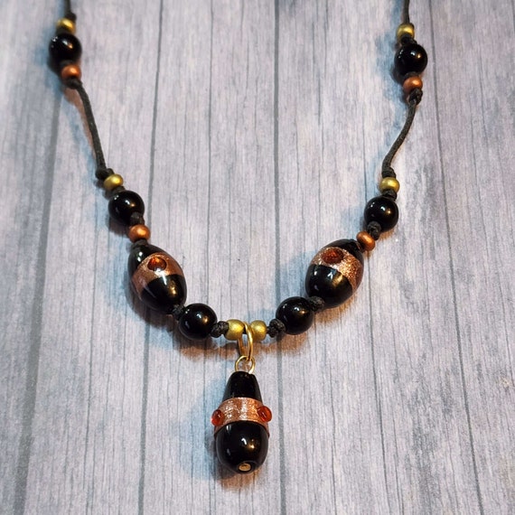20 Inch Glass Bead Necklace Vintage Handmade Blac… - image 1