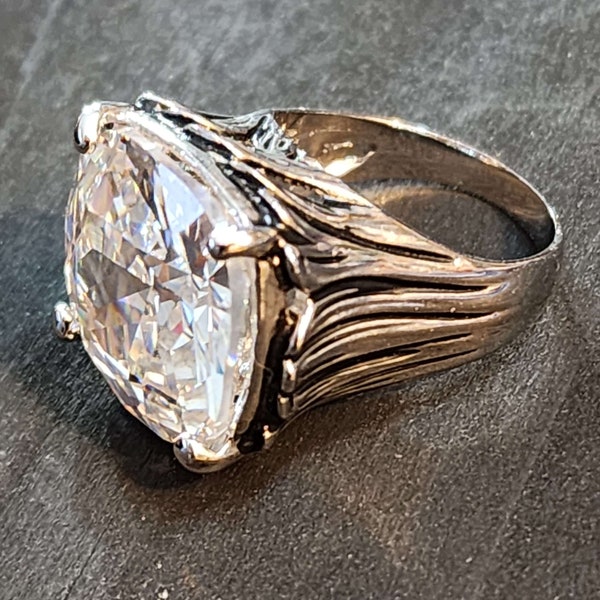 925 Sterling Silver Men's Cocktail Ring With Clear CZ Stones – Large Statement Band Ring