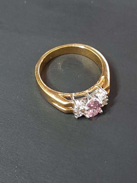 Size 6 Vintage Pink Engagement Ring, Gold Cocktai… - image 6