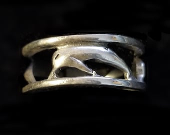 Dolphins Ring Vintage Sterling Silver Cut Out Ring 925