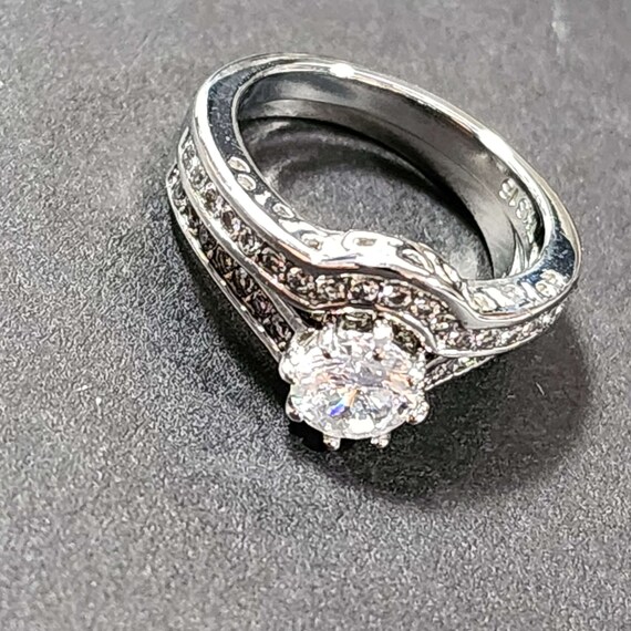 Stainless Steel Engagement Ring Set, Wedding Ring Gem