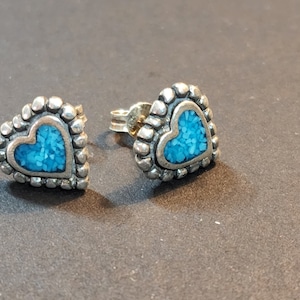 10mm Turquoise Heart Studs | 925 Sterling Silver Stud Earrings, Post Earrings for Girls Women