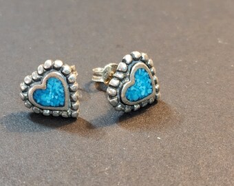 10mm Turquoise Heart Studs | 925 Sterling Silver Stud Earrings, Post Earrings for Girls Women