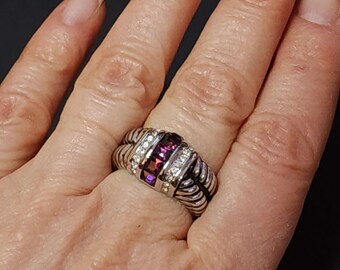 Size 7 Vintage Art Deco Ring, Purple CZ, Amethyst CZ, February Birthstone, Silver Ring