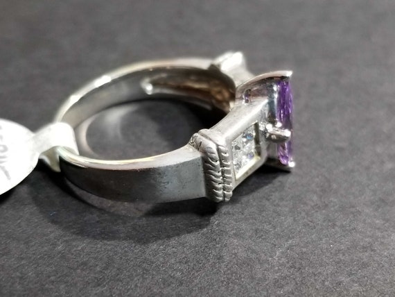 Vintage Sterling Silver Ring, Purple Statement Ri… - image 6