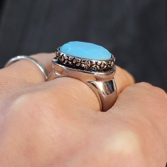 Large Statement Ring, Light Blue Turquoise Glass … - image 5