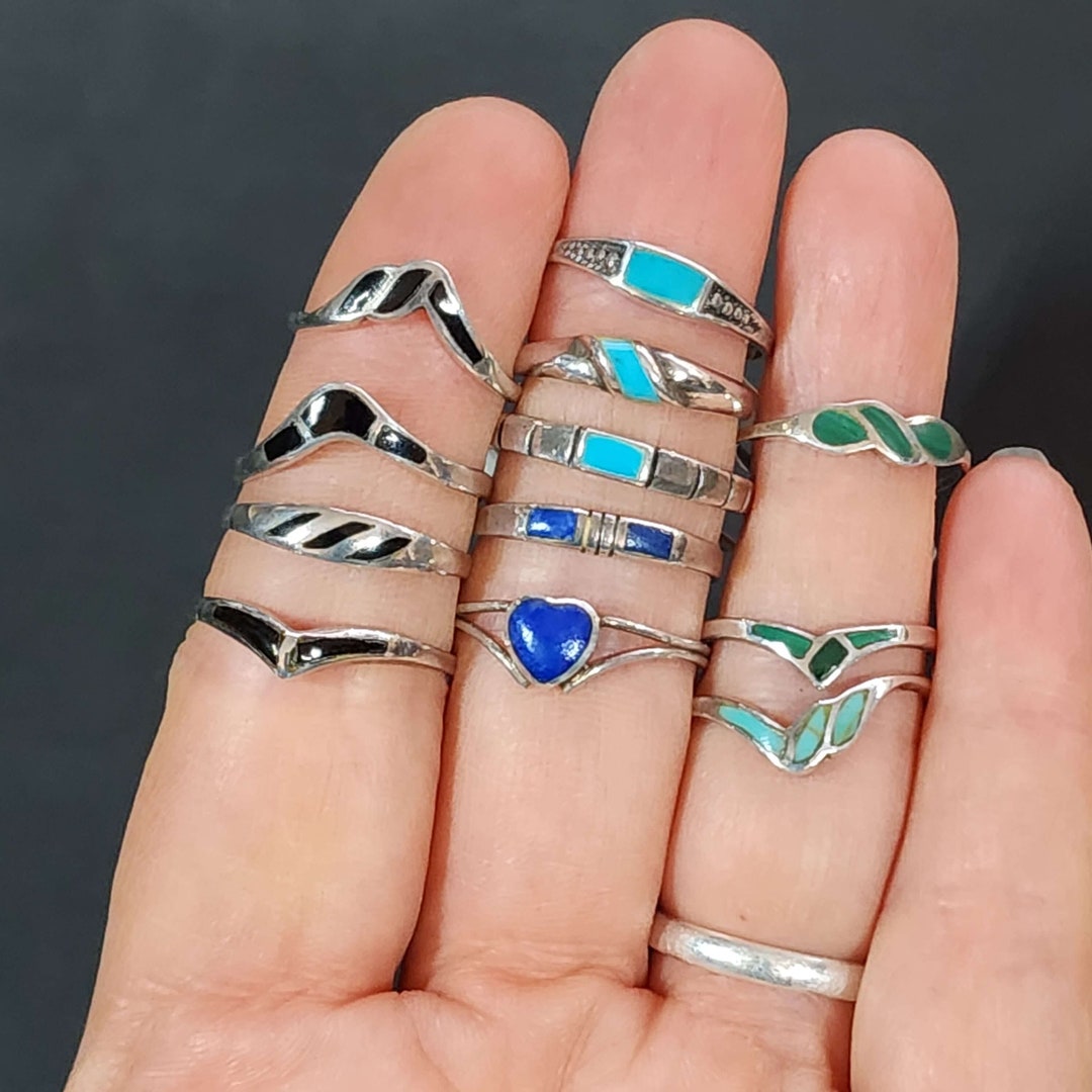 Sterling Silver Inlay Ring, Choose Color and Size, 925 Vintage Rings ...
