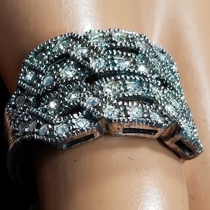 Size 7 Womens Vintage Sterling Silver Ring Clear Pave Set CZs, Faux Diamond Engagement Ring, Statement Ring April Birthstone 925 Silver Ring