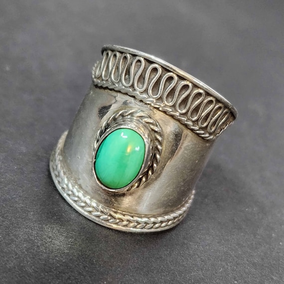 Size 6 Malachite Sterling Silver Ring, Wide Band … - image 1