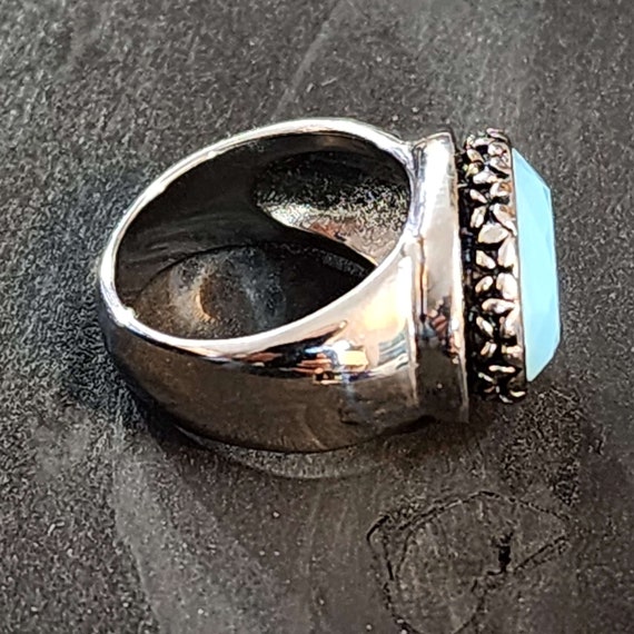 Large Statement Ring, Light Blue Turquoise Glass … - image 6