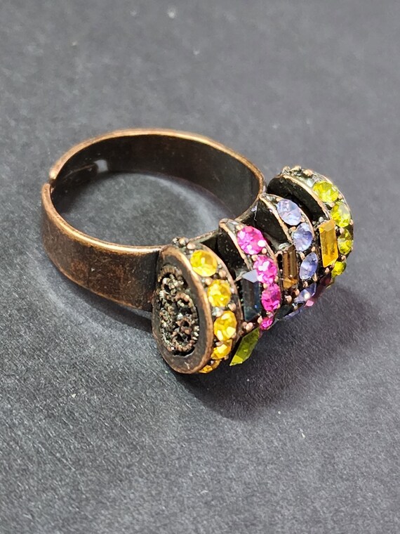 Adjustable Copper Ring, MultiColored Rhinestone Bar … Gem