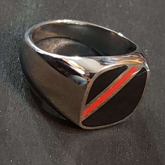 Men's Black Ring, Stainless Steel Classic Statement R… Gem