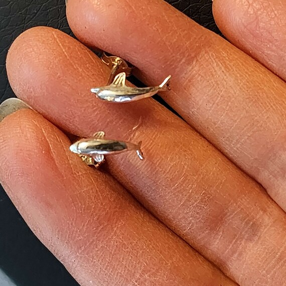 Minimalist Tiny Dolphin Earrings, Studs, Vintage … - image 4