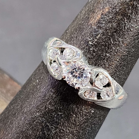 Size 6 Solitaire CZ Ring with Heart Accents, Dain… - image 5